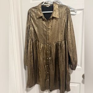 JODIFL Gold Metallic Midi Dress